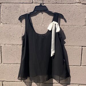 Aqua Elegant Sheer Black Tank Top with classy bow ribbon